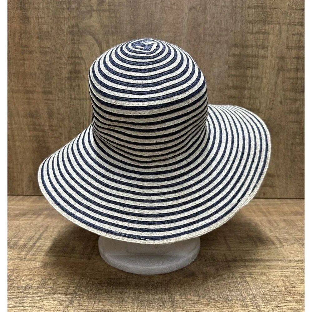Navy & White Striped Paper straw sun hat By CVS Pharmacy one size fits most